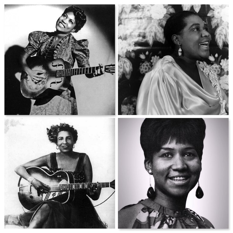 Women Who Shaped The Blues, featuring Bessie Smith, Ma Rainey, Memphis Minnie, Sister Rosetta Tharpe, Billie Holiday, Etta James, Aretha Franklin, Ella Fitzgerald, Big Mama Thornton, Ruth Brown, Chris Wheatley, Rock and Blues Muse