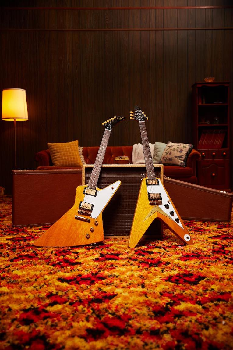 the Gibson Custom Shop 1958 Korina Explorer and Korina Flying V. photo