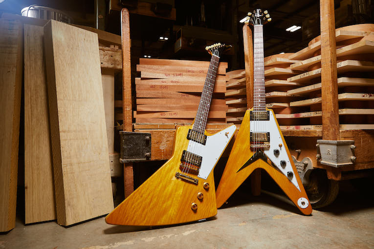 Gibson 1958 Korina Explorer and Flying V Reissue with White Pickguard photo