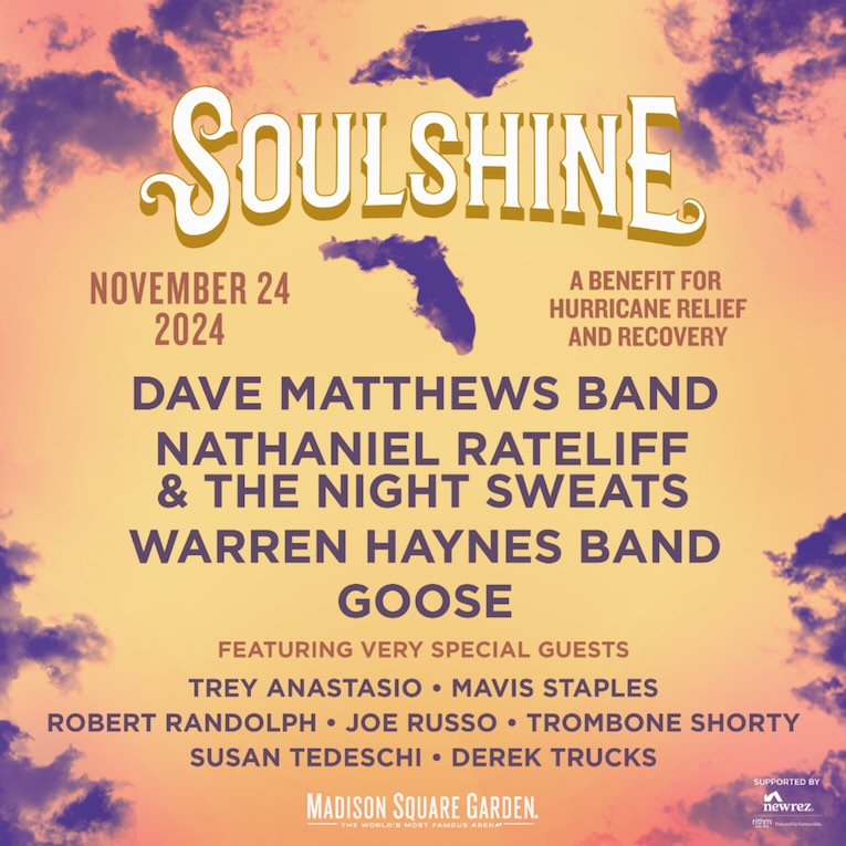 'Soulshine' Benefit Concert With Dave Matthews Band, Warren Haynes Band For Hurricane Relief, concert benefit flyer 