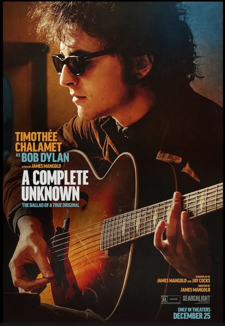 Gibson Partners with Searchlight Pictures for ‘A Complete Unknown’ Starring Timothée Chalamet as Bob Dylan, film still shot