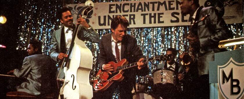 Michael J. Fox, photo, Back To The Future film, missing guitar red Gibson ES-345