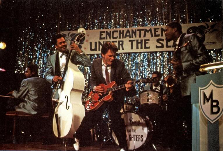 Michael J. Fox, photo, Back To The Future film, missing guitar red Gibson ES-345